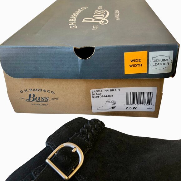 G.H. Bass & Co. Nina Braid Black Suede Ankle Boot Side Zip Bootie  7.5 W - Picture 8 of 14